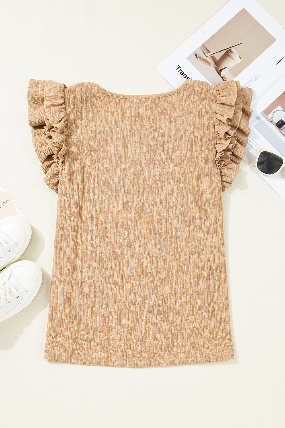 Beige Ruffle Sleeve Top