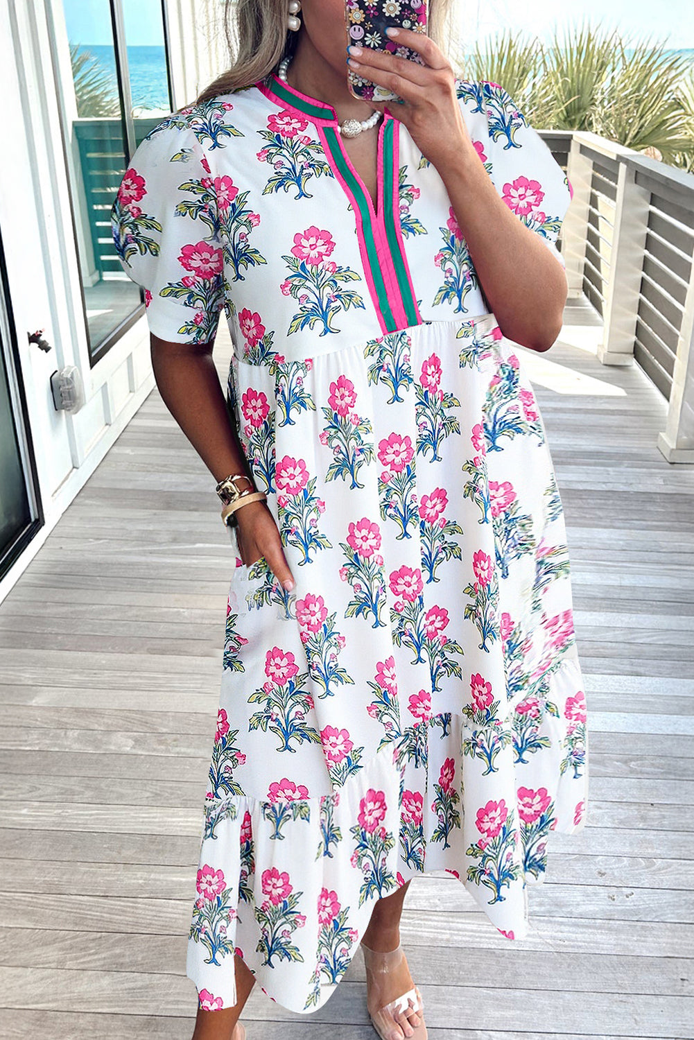 White Split Neck Plus Size Dress