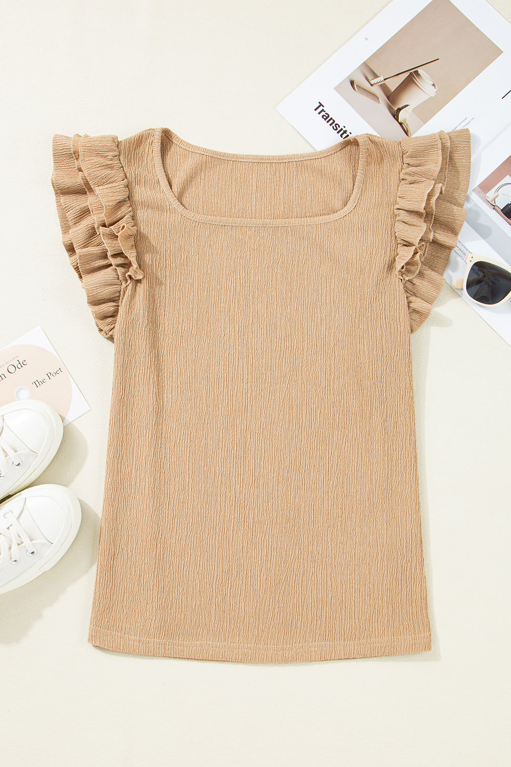 Beige Ruffle Sleeve Top