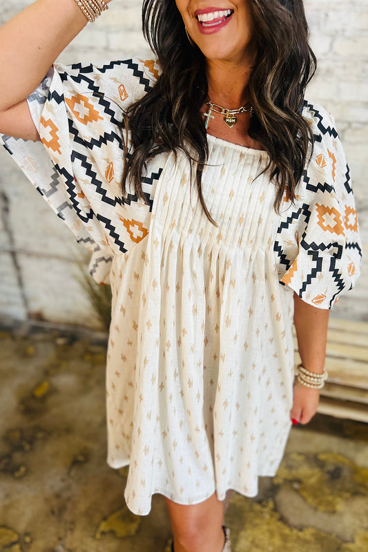Beige Aztec Print Mini Dress