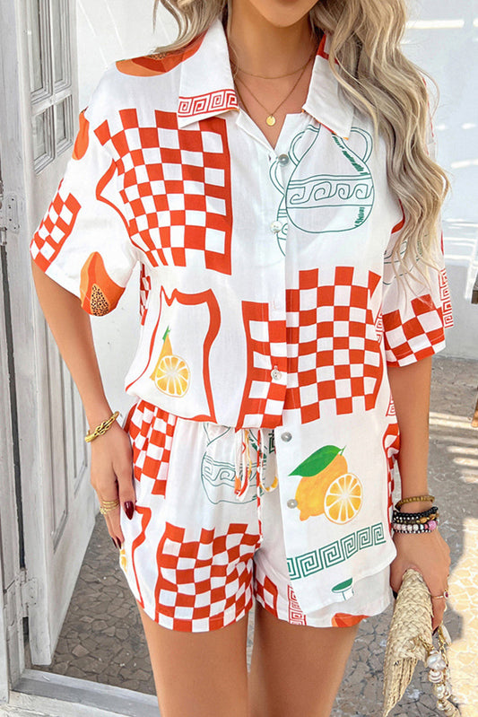 White/Orange Print Vacation Set