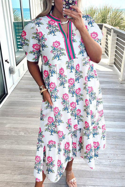 White Split Neck Plus Size Dress