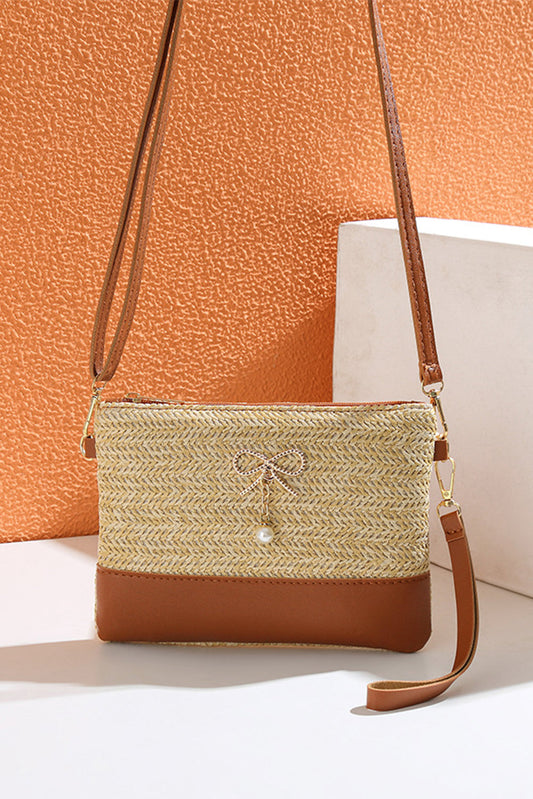 Beige Bow Straw Leather Bag