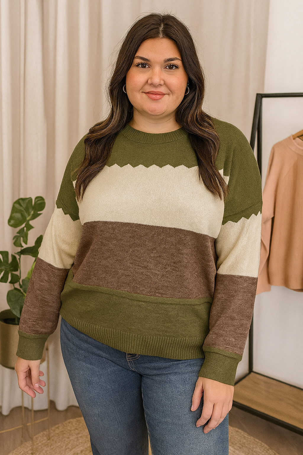 Green Colorblock Sweater FB