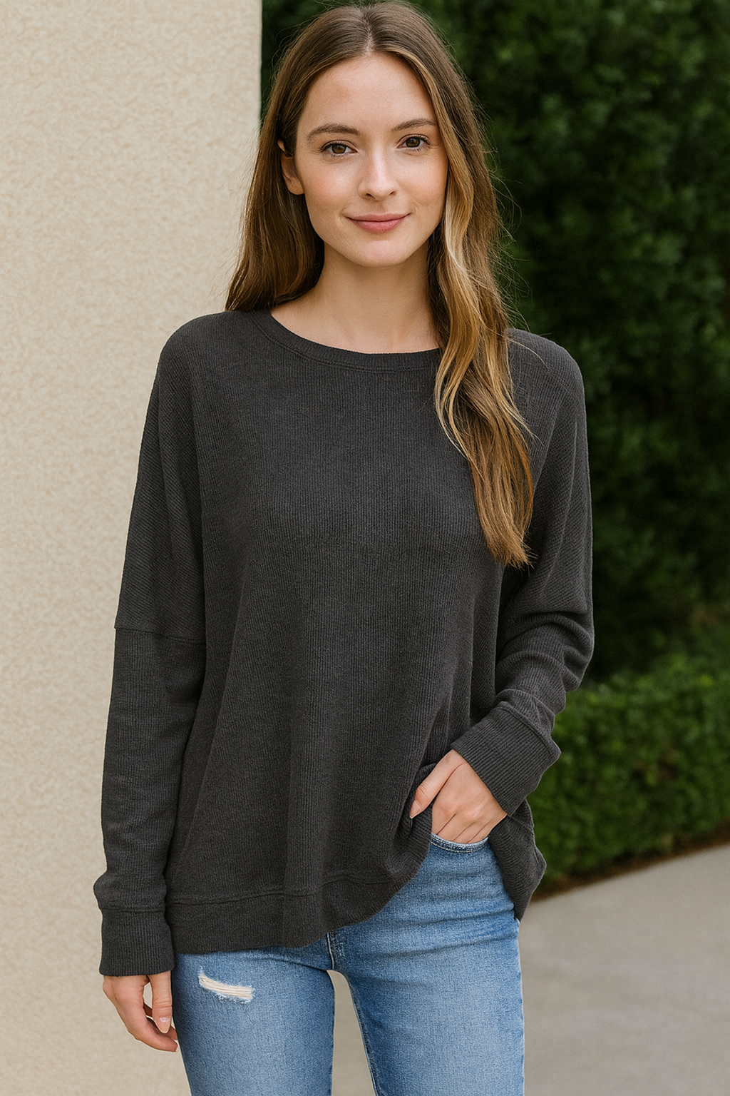Grey Waffle Knit Top FB