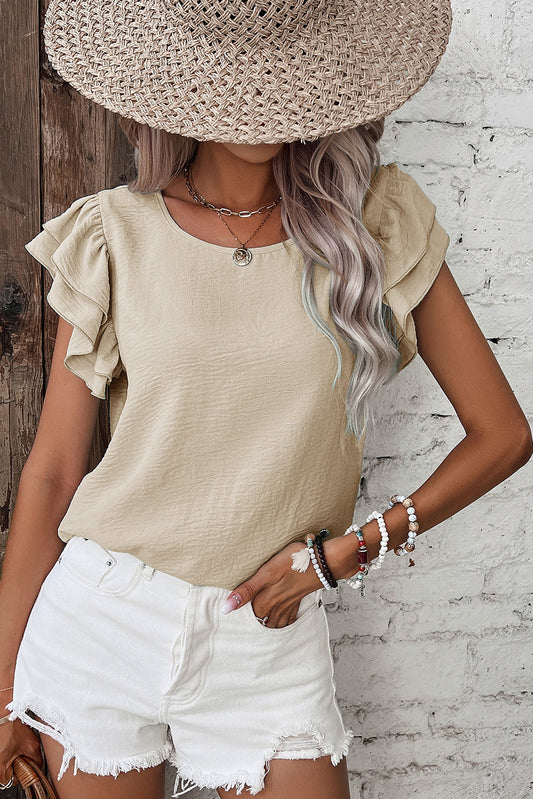 Beige Ruffled Casual Blouse