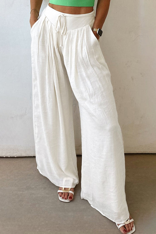 White Pleated Casual Pants