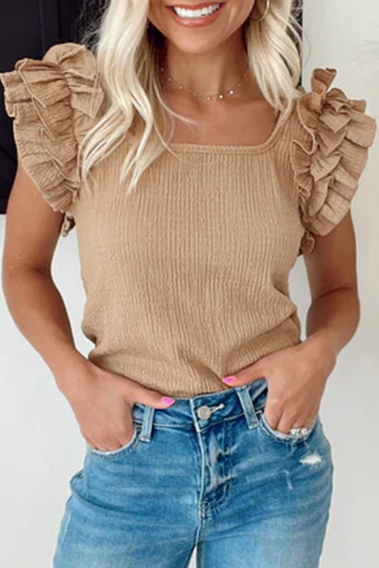 Beige Ruffle Sleeve Top