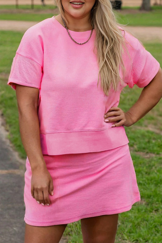 Pink Ribbed Skort Plus Set