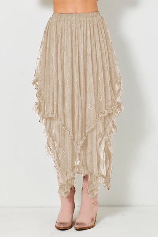 Apricot Lace Tiered Maxi Skirt